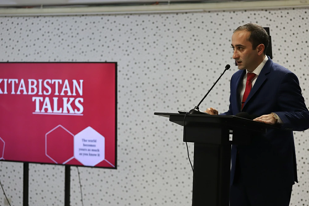Shahriyar Majidzade Co-Founder of Kitabistan giving speech at the opening ceremony of Kitabistan Talk. Education in Switzerland and Swiss Democracy.